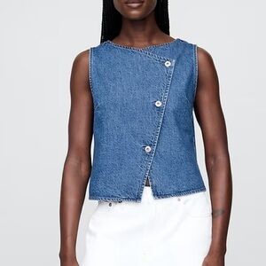 Gap Denim Asymmetrical Vest sleeveless Jean Color Medium wash